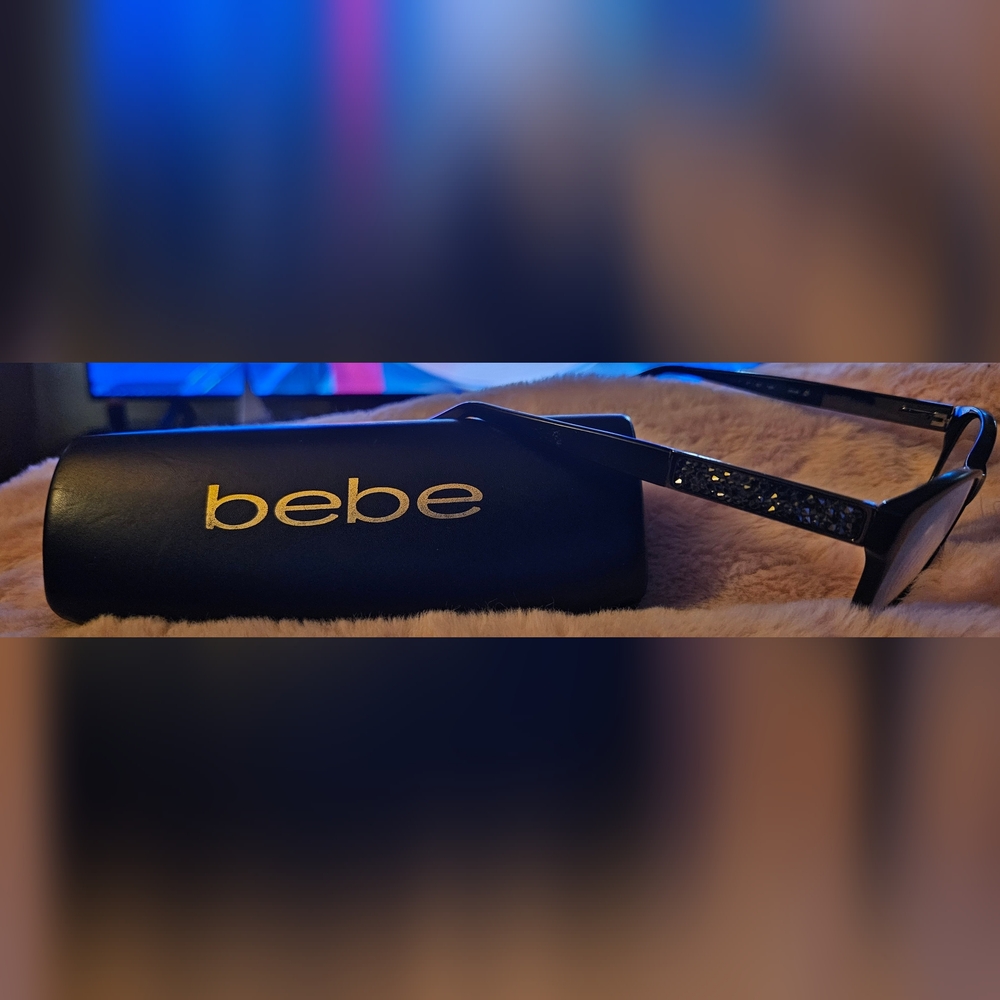 BEBE Eyeglass Frames JET Black Studded Square Crystals